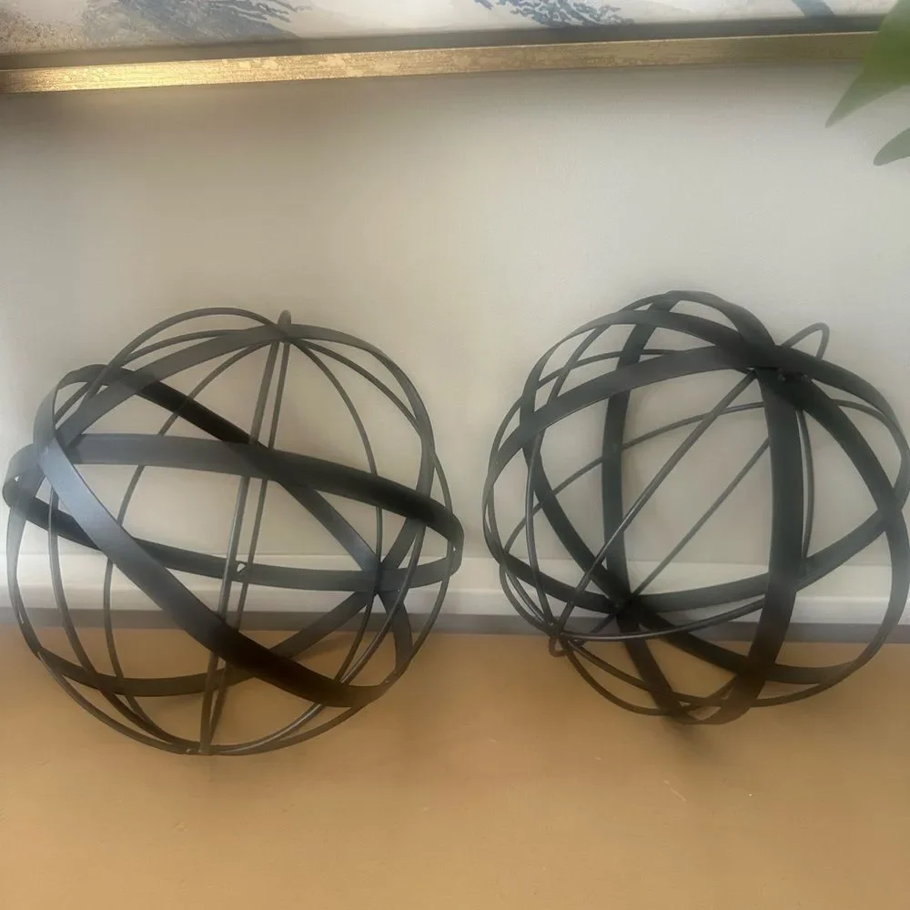 Decorative Round Black Metal accent Spheres 7” (2)